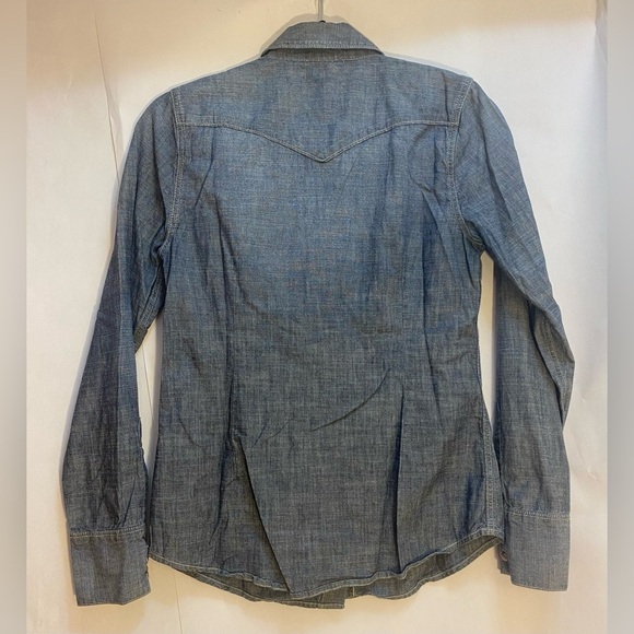 LUCKY BRAND WESTERN SNAP FRONT COTTON DENIM SHIRT TOP BUTTON DOWN SIZE XS - Picture 5 of 9